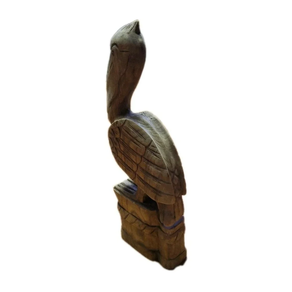 Vintage Hand Carved‎ Wooden Pelican Bird Folk Art Primitive Statue 12